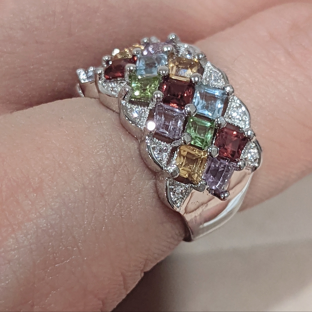 Square Emerald Cut, Multi Gemstone, 925 Sterling … - image 1